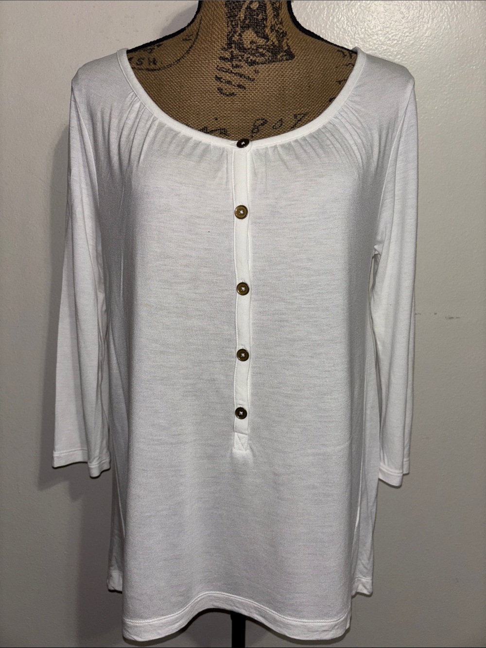 GAP White Long Sleeve Button Henley Top